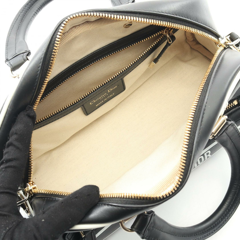 Dior VIBE 小號保齡球單肩手提包 M6209OOBR 皮革 黑色 白色 二手 logo-2