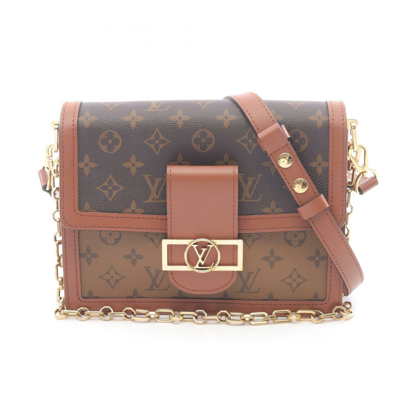 路易威登 Dauphine MM 鏈條單背包 M45958 Monogram Reverse 棕褐色-0