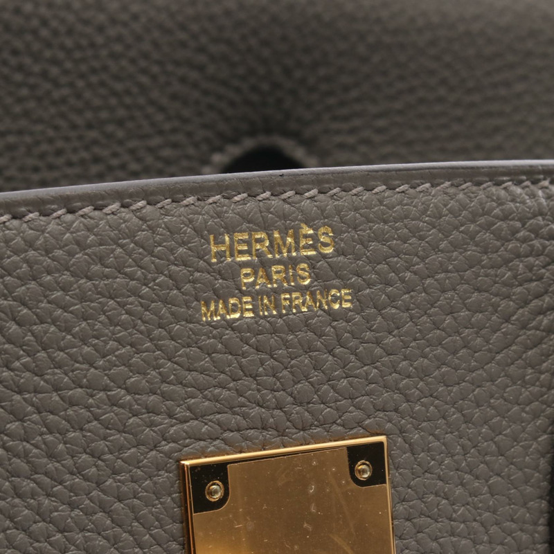 愛馬仕 Birkin 35 手提包，Togo 皮革，灰色，Grimayer 品牌，二手，女士，金色五金 B 碼-3
