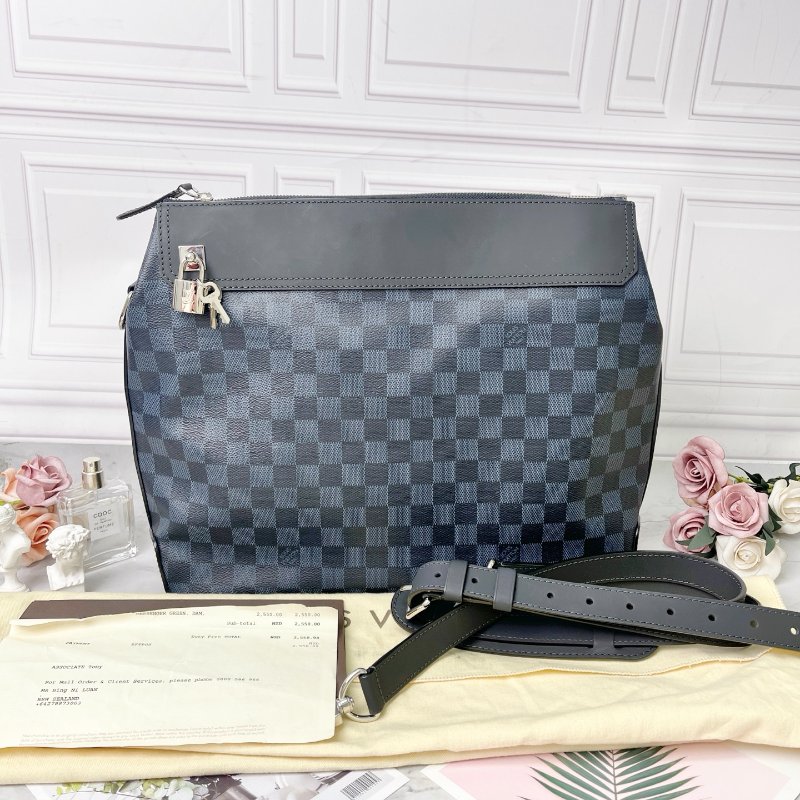 LV Greenwich藍色棋盤格郵差包36×30×8 99新配件塵袋-1