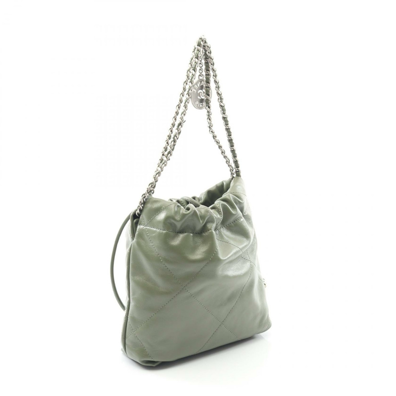 香奈兒 22 迷你抽繩斜背包 AS3980 皮革 卡其色 二手 女士-1