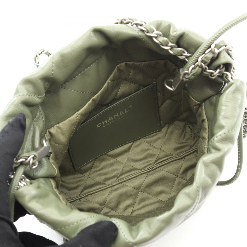 香奈兒 22 迷你抽繩斜背包 AS3980 皮革 卡其色 二手 女士-2