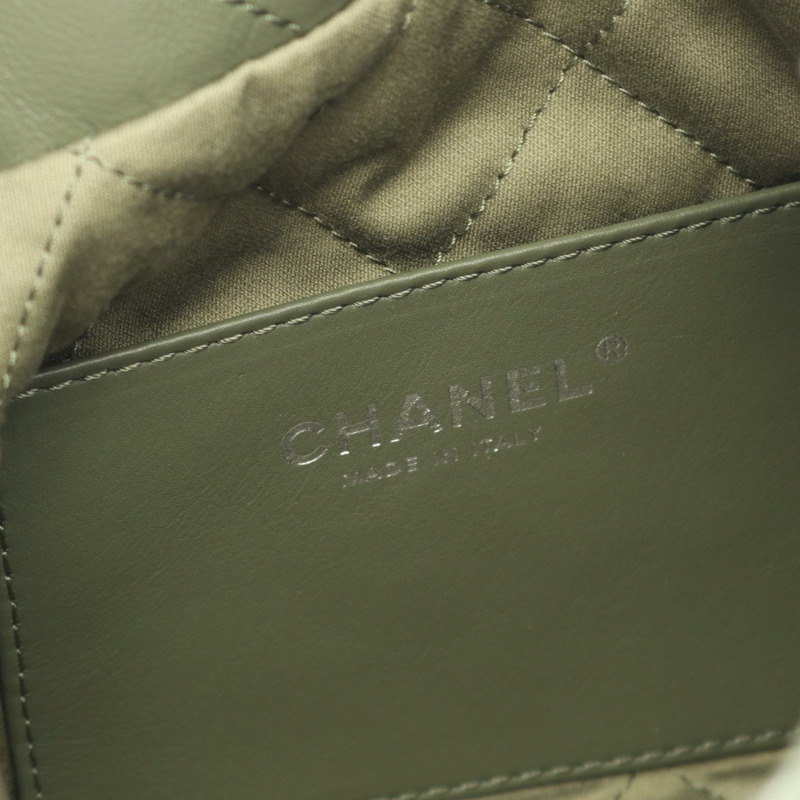 香奈兒 22 迷你抽繩斜背包 AS3980 皮革 卡其色 二手 女士-3