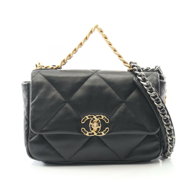 香奈兒 19 dix-neuf Matelasse 鏈條肩背包 AS1160 羊皮 黑色 二手-0