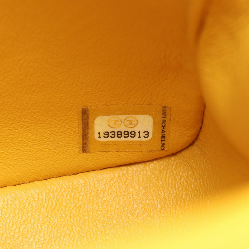 香奈兒迷你絎縫鏈條斜背包 A35200 羊皮 黃色 二手-4