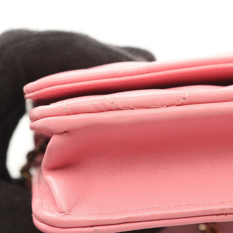 香奈兒 (CHANEL) 絎縫鏈條斜背包 AP0250 羊皮粉紅金色五金-7