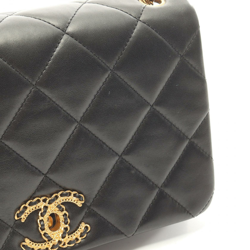 香奈兒 (CHANEL) CHANEL19 鏈條肩背包，羊皮材質，黑色，二手，女士款，金色五金-9