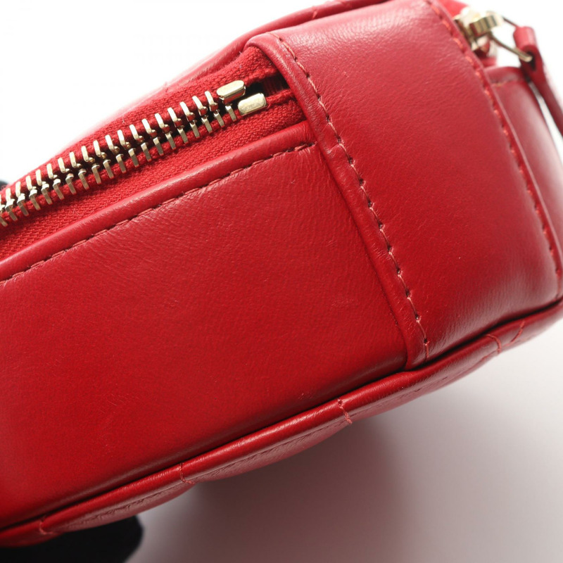 香奈兒 (CHANEL) 圓形迷你鏈條斜挎包，羊皮材質，紅色，二手，金色五金-6