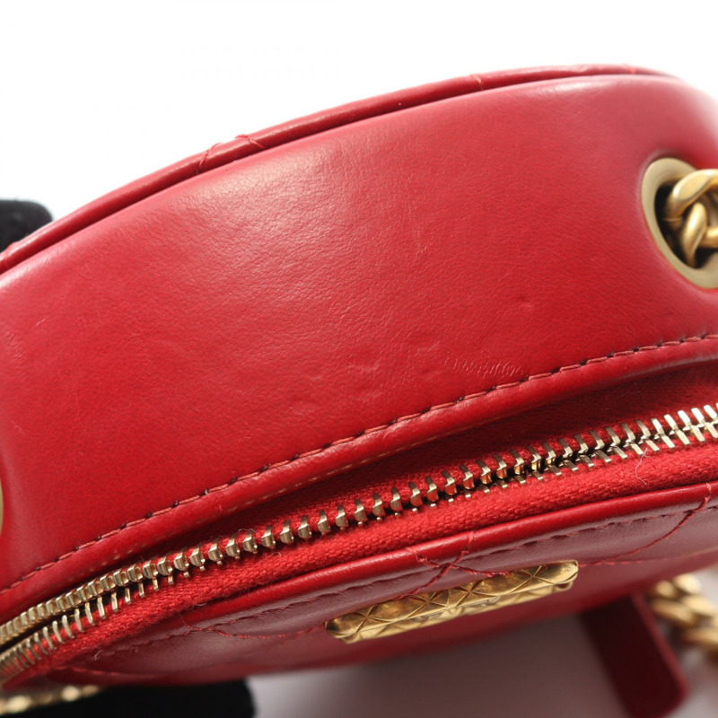 香奈兒 (CHANEL) 圓形迷你鏈條斜挎包，羊皮材質，紅色，二手，金色五金-8