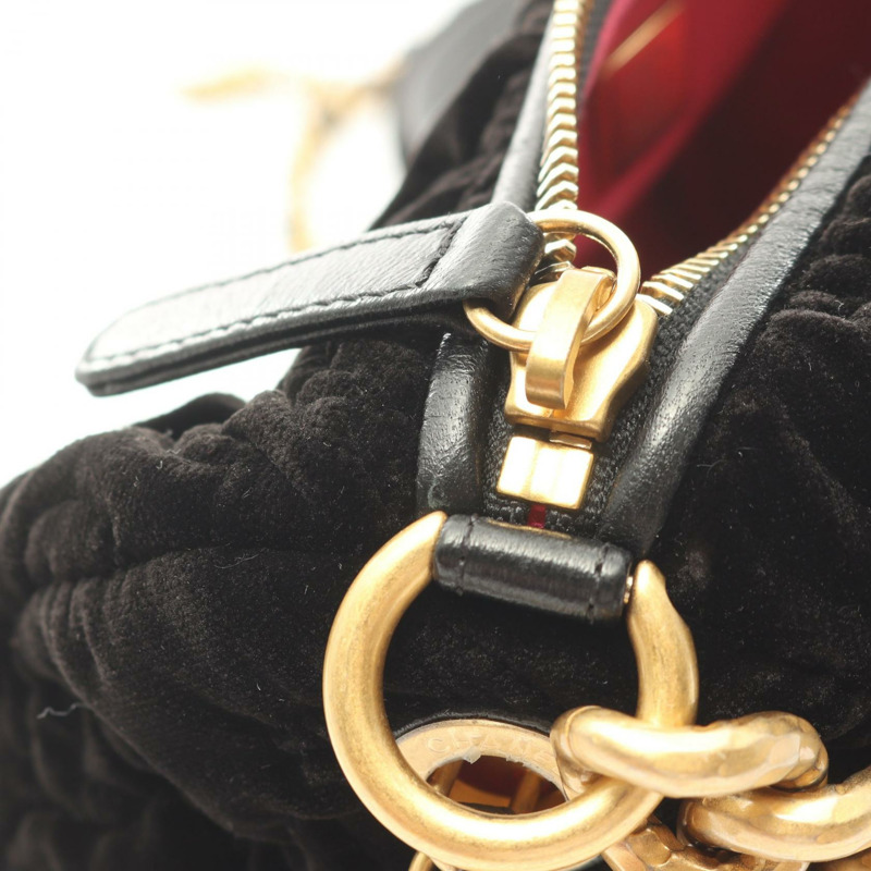 香奈兒山茶花鏈斜背包，黑色天鵝絨布料，二手女款，金色五金配件-5