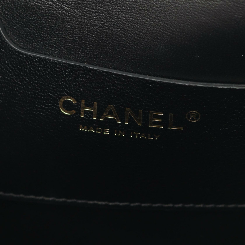 香奈兒 (CHANEL) Matelasse 頂部手柄斜挎單肩包，亮面小牛皮，黑色，二手，金色五金-3