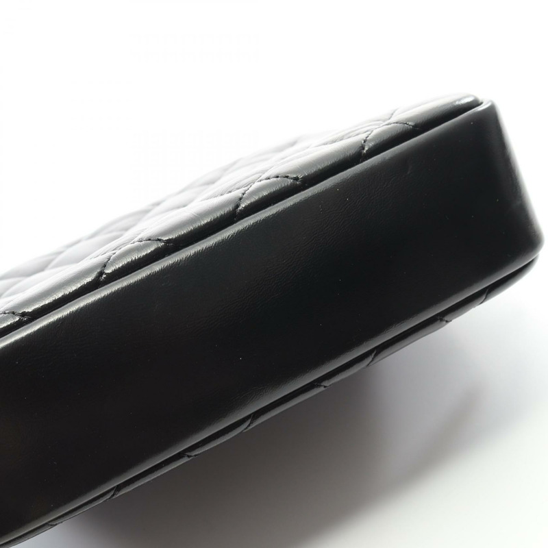 香奈兒 (CHANEL) Matelasse 頂部手柄斜挎單肩包，亮面小牛皮，黑色，二手，金色五金-6