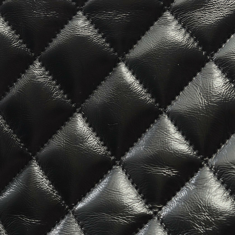 香奈兒 (CHANEL) Matelasse 頂部手柄斜挎單肩包，亮面小牛皮，黑色，二手，金色五金-7