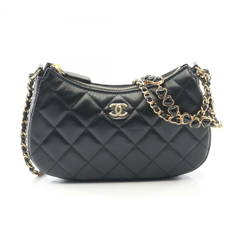 香奈兒 (CHANEL) Matelasse Hobo 鏈條單肩包，羊皮材質，黑色，二手，金色五金