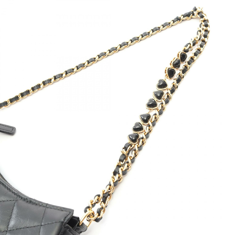 香奈兒 (CHANEL) Matelasse Hobo 鏈條單肩包，羊皮材質，黑色，二手，金色五金-6