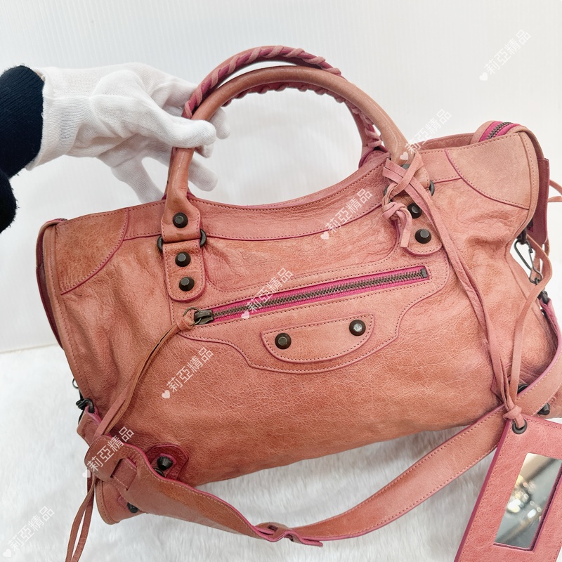 莉亞精品♡ BALENCIAGA 機車包 乾燥玫瑰粉 二手美包-2
