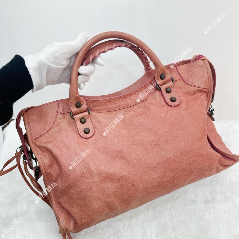 莉亞精品♡ BALENCIAGA 機車包 乾燥玫瑰粉 二手美包-3