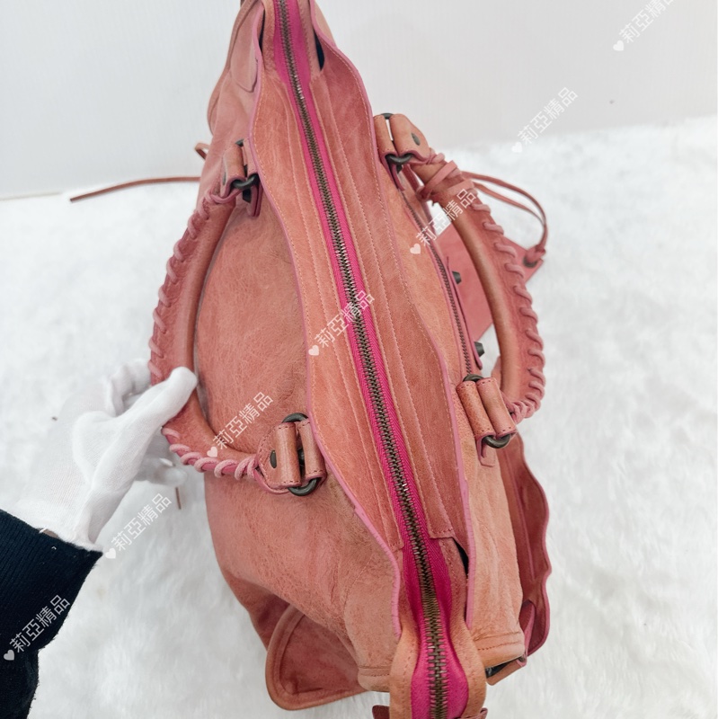 莉亞精品♡ BALENCIAGA 機車包 乾燥玫瑰粉 二手美包-6