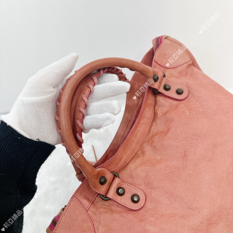 莉亞精品♡ BALENCIAGA 機車包 乾燥玫瑰粉 二手美包-18