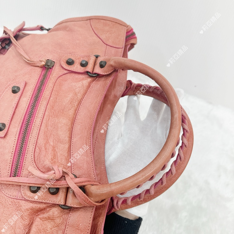 莉亞精品♡ BALENCIAGA 機車包 乾燥玫瑰粉 二手美包-19