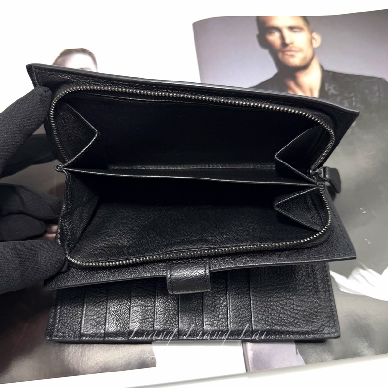 BOTTEGA VENETA BV 經典編織小羊皮對折扣式黑色中夾-11