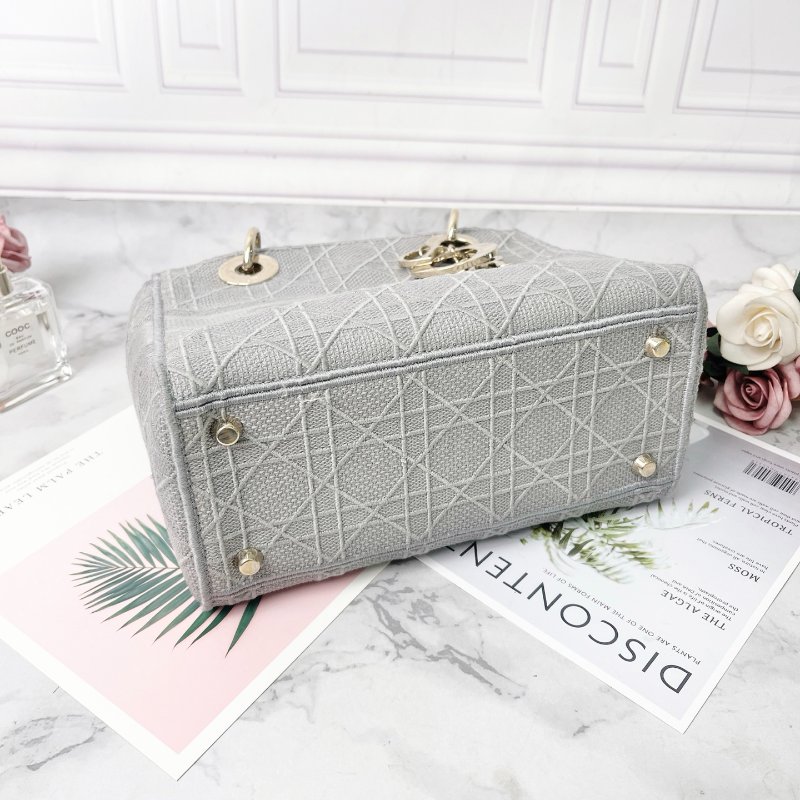 Dior  灰色藤格紋刺繡中號 LADY D-LITE 24*20*11cm 98新配件塵袋-6