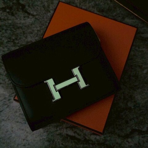 HERMES Constance slim 康康 黑 螢光H 腰包 短夾 釦式 錢包 Y刻