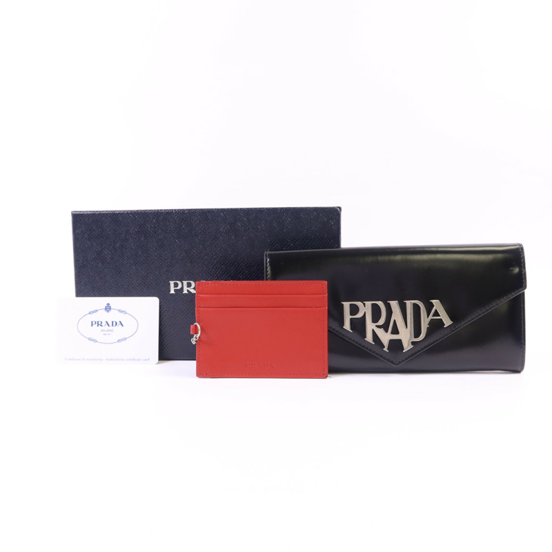 PRADA 牛皮皮革Spazzolato Long Wallet銀扣長錢包1MN037-18