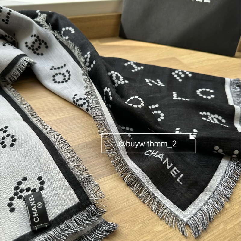 ⭐️賣場有滿額折扣⭐️香奈兒 雙面黑灰披肩圍巾-6