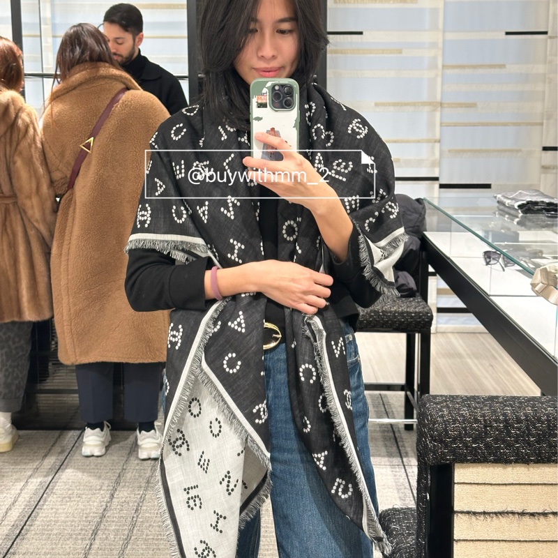 ⭐️賣場有滿額折扣⭐️香奈兒 雙面黑灰披肩圍巾-10