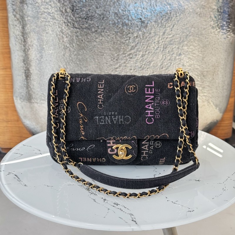 CHANEL 22P黑色塗鴉牛仔CF中號-0