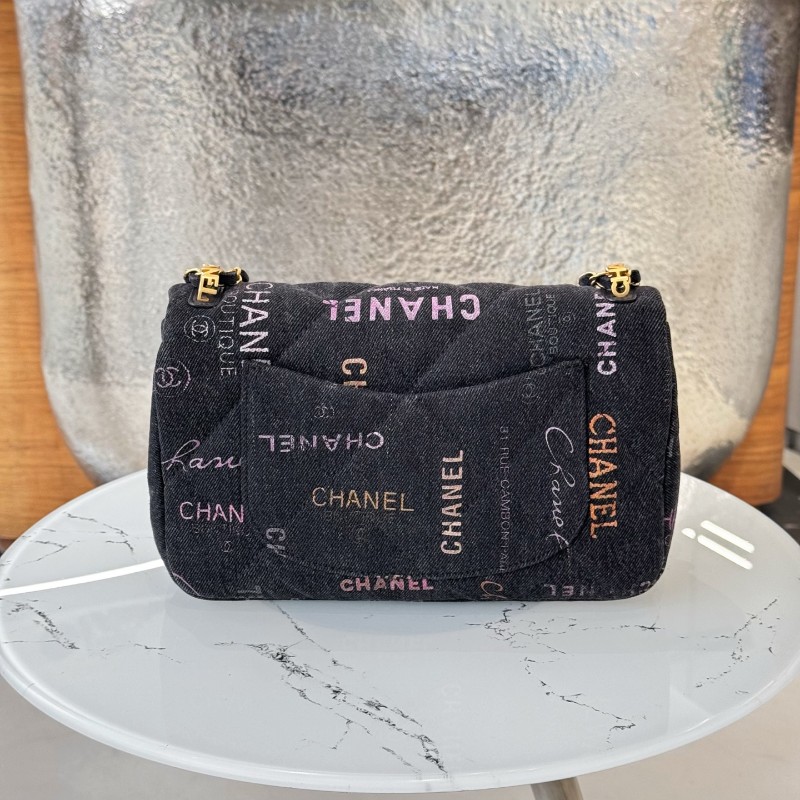 CHANEL 22P黑色塗鴉牛仔CF中號-3