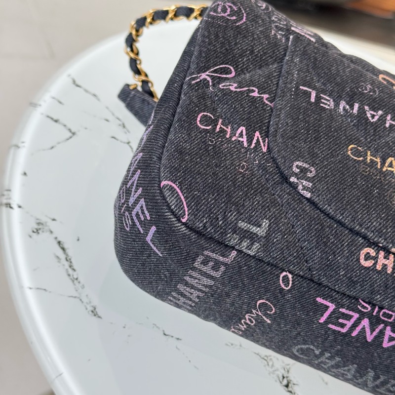 CHANEL 22P黑色塗鴉牛仔CF中號-8