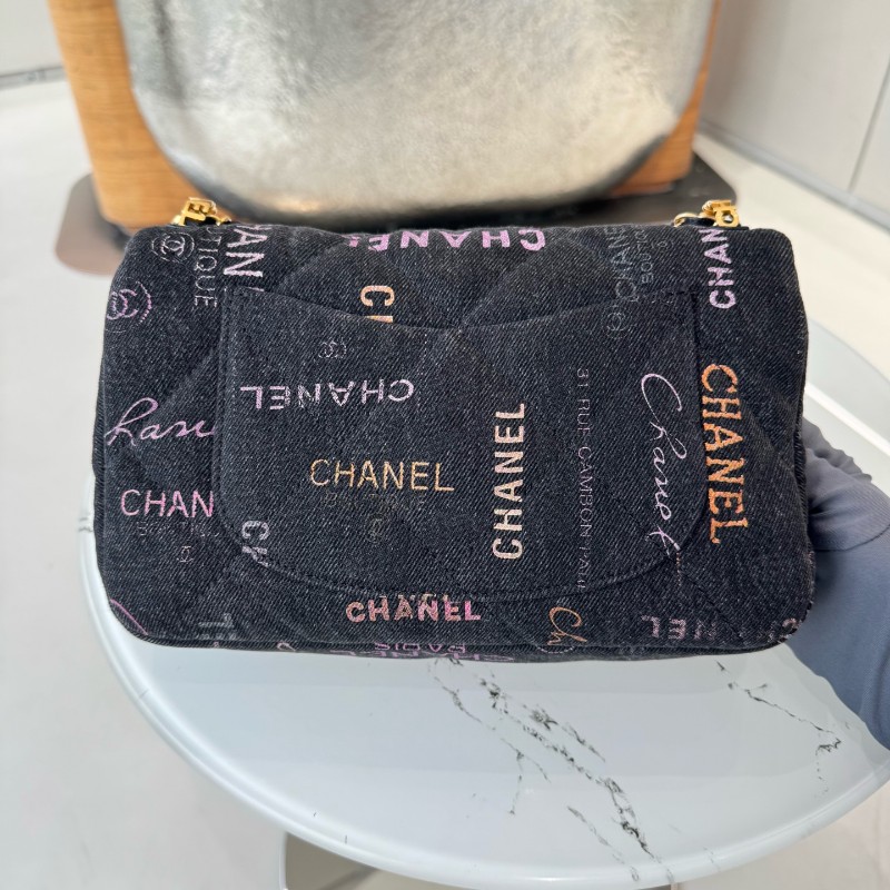 CHANEL 22P黑色塗鴉牛仔CF中號-9