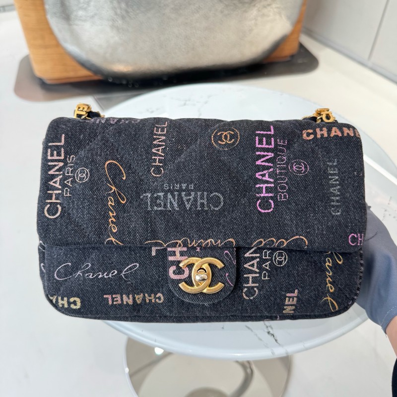 CHANEL 22P黑色塗鴉牛仔CF中號-13