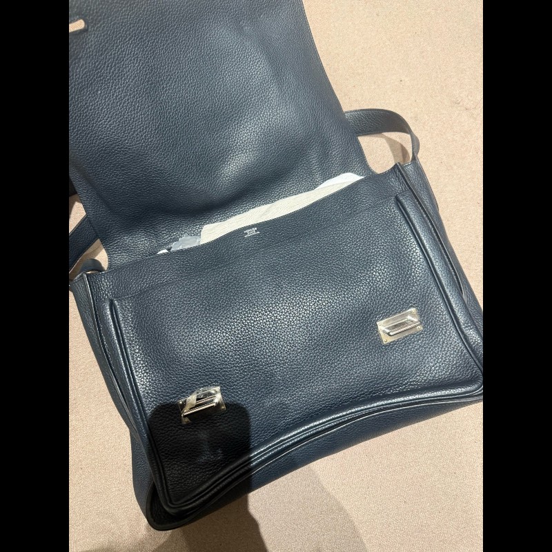 Hermes Steve中號深藍色tc皮 斜背包肩背包-17
