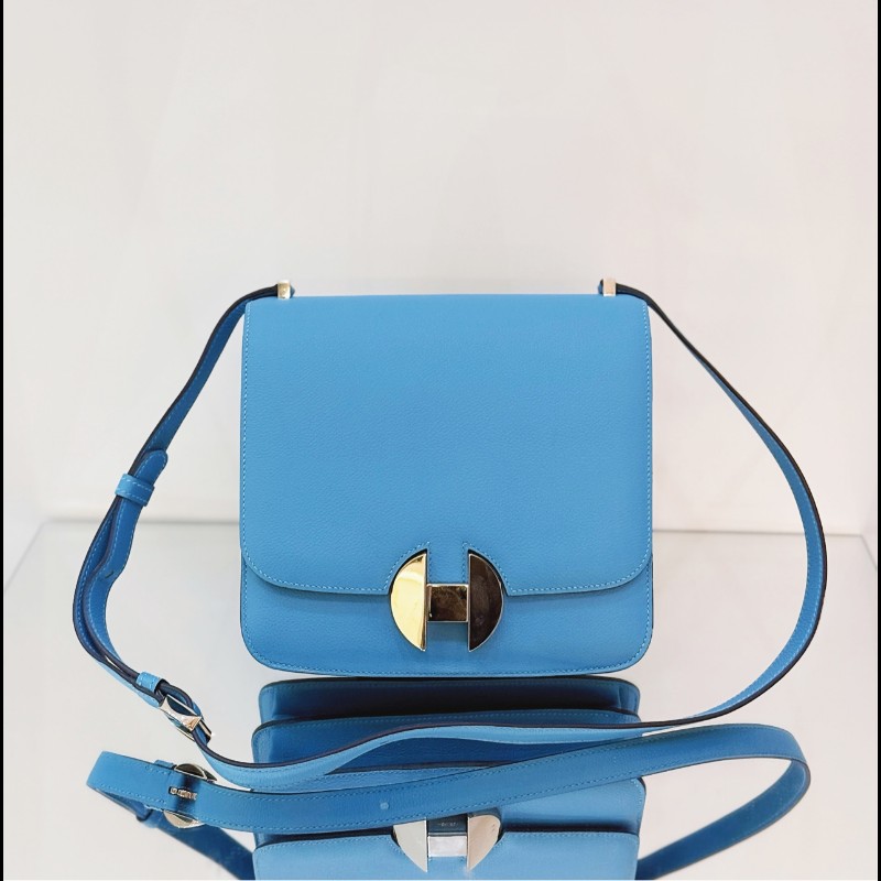 HERMES/愛馬仕 2002-20 單肩斜挎包 EVERCOLOR皮 P3北方藍 銀扣 D刻-0