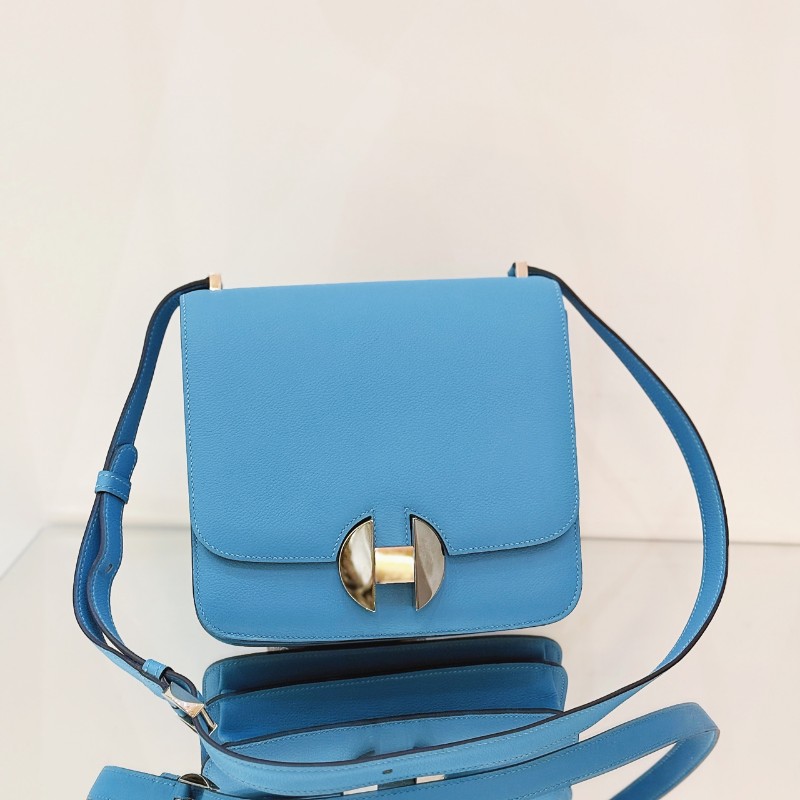 HERMES/愛馬仕 2002-20 單肩斜挎包 EVERCOLOR皮 P3北方藍 銀扣 D刻-1