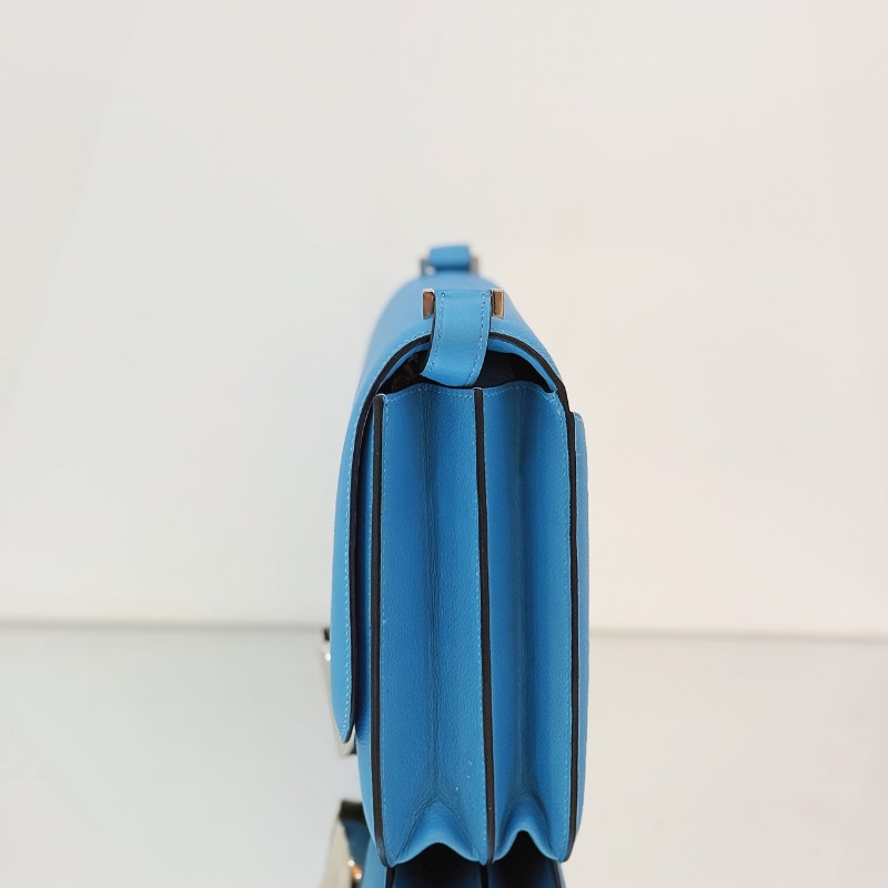 HERMES/愛馬仕 2002-20 單肩斜挎包 EVERCOLOR皮 P3北方藍 銀扣 D刻-2