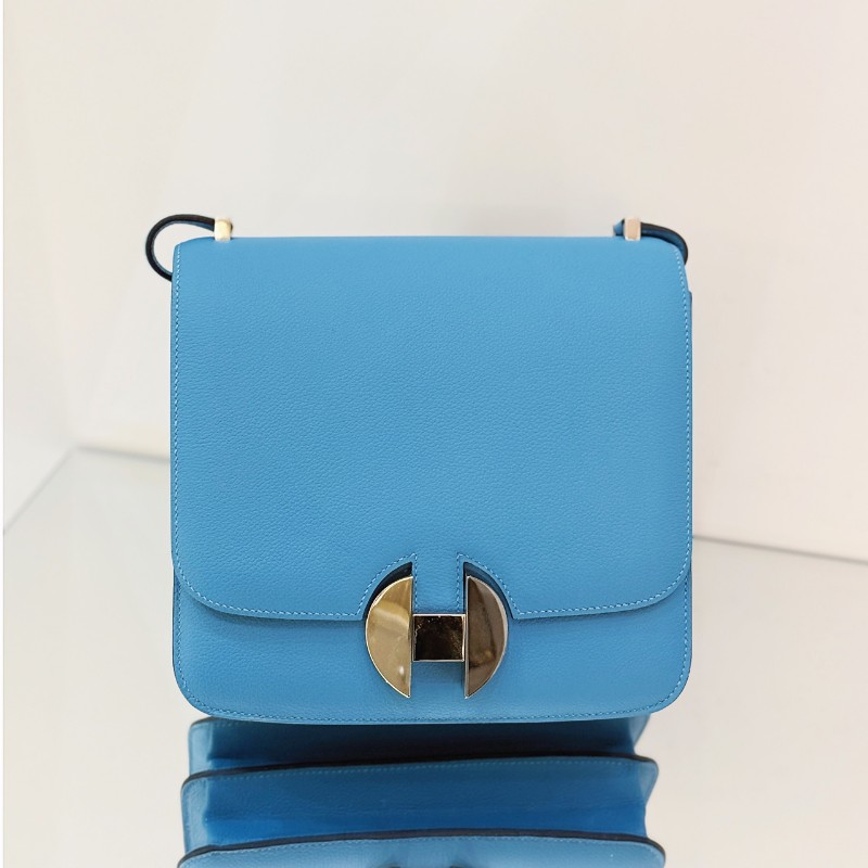 HERMES/愛馬仕 2002-20 單肩斜挎包 EVERCOLOR皮 P3北方藍 銀扣 D刻-4