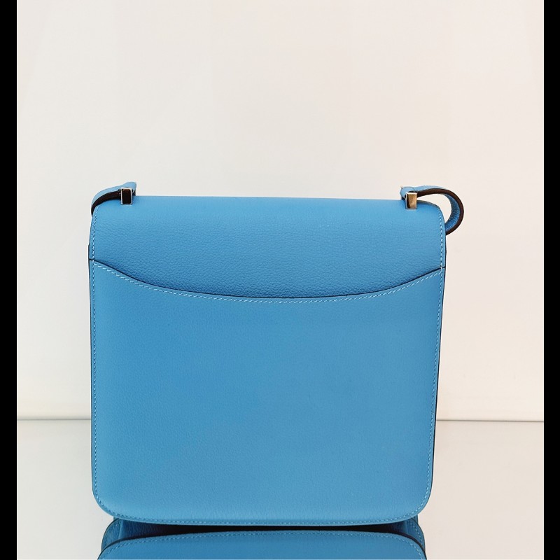 HERMES/愛馬仕 2002-20 單肩斜挎包 EVERCOLOR皮 P3北方藍 銀扣 D刻-6