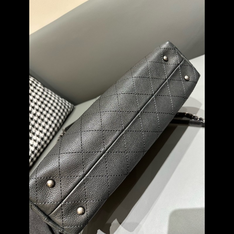 Chanel/香奈兒 黑銀托特鏈條包 荔枝紋牛皮-11