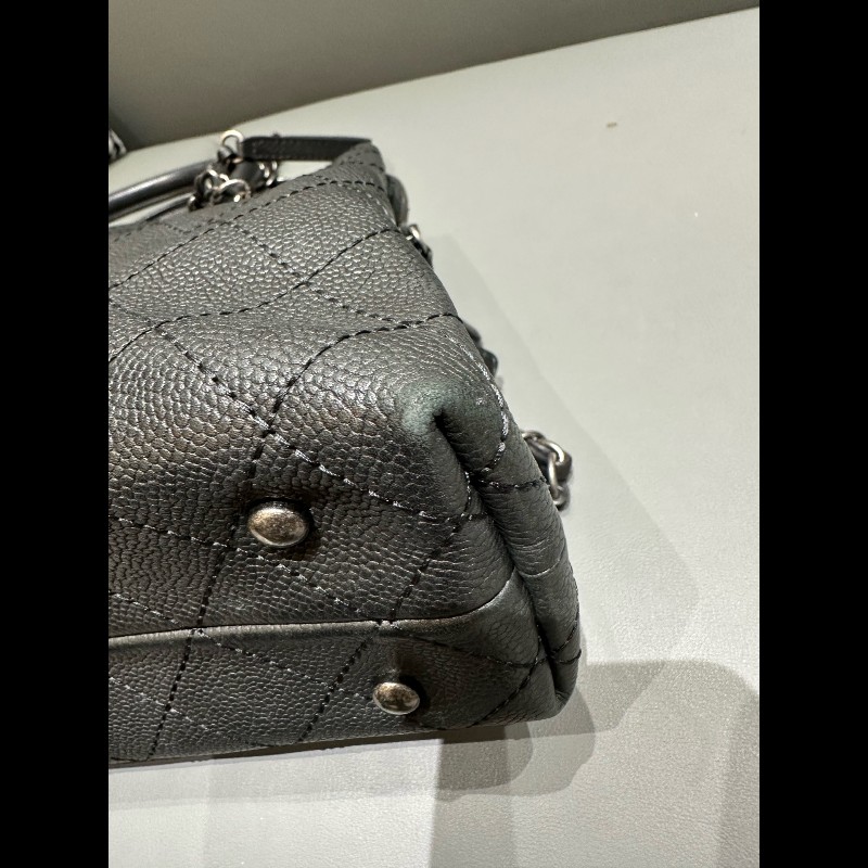 Chanel/香奈兒 黑銀托特鏈條包 荔枝紋牛皮-14