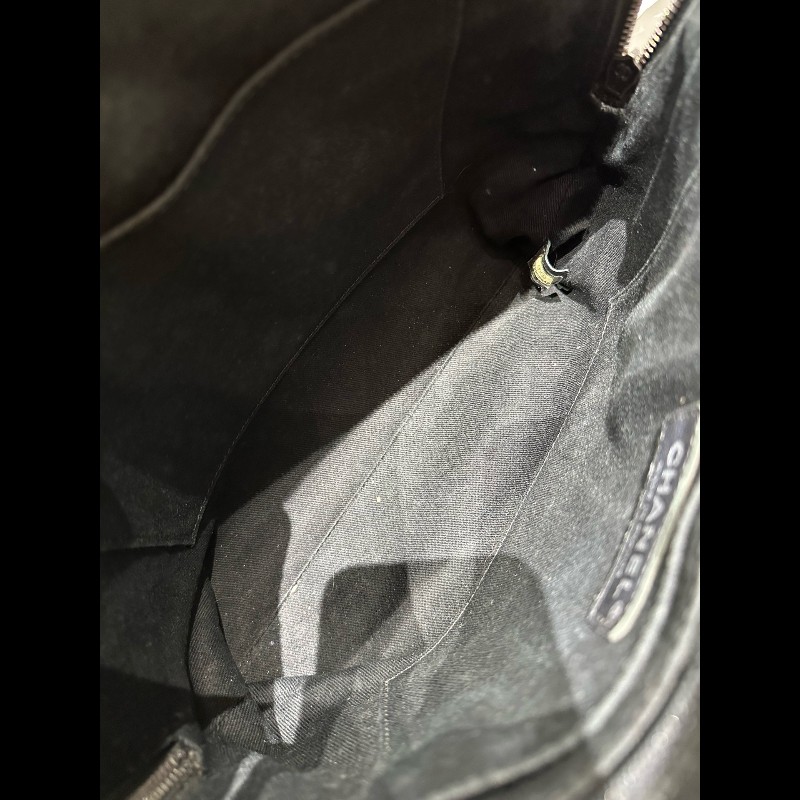 Chanel/香奈兒 黑銀托特鏈條包 荔枝紋牛皮-16