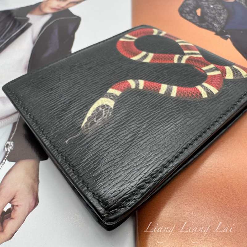 GUCCI 古馳 珊瑚蛇印花黑色對開短夾-20