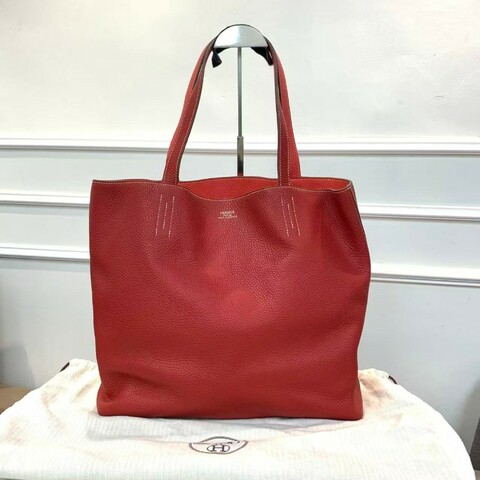 Hermes/愛馬仕Doublesens36 雙面包 拼色雙面橙紅色托特包