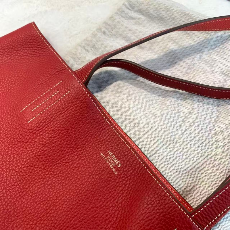 Hermes/愛馬仕Doublesens36 雙面包 拼色雙面橙紅色托特包-10
