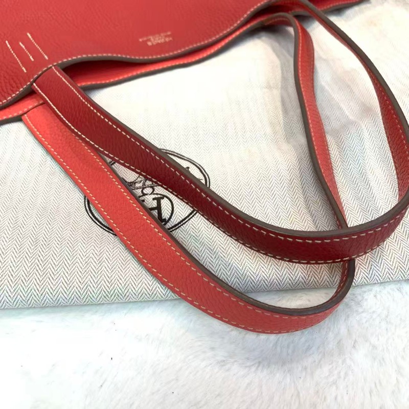 Hermes/愛馬仕Doublesens36 雙面包 拼色雙面橙紅色托特包-13
