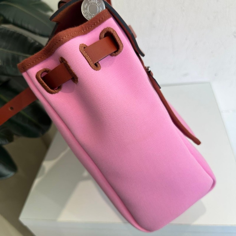 Hermes herbag31 櫻花粉銀扣 帆布拼皮-3