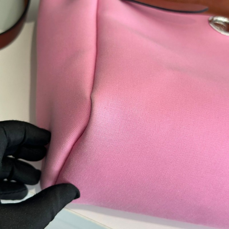 Hermes herbag31 櫻花粉銀扣 帆布拼皮-4